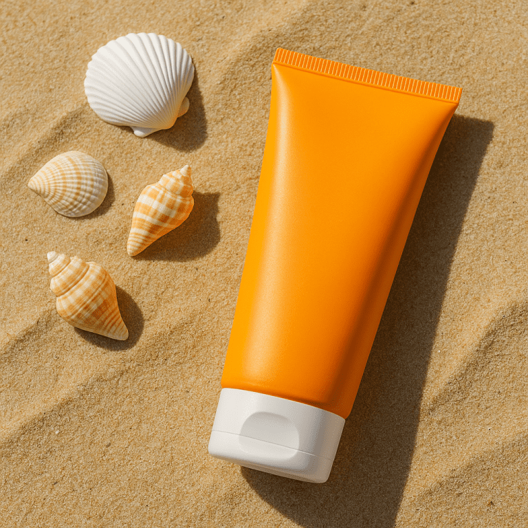 creme solaire sur sable